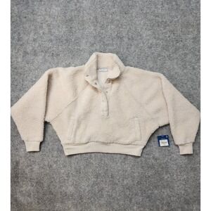 Arizona Jean Co Faux Fur Sherpa Snap Pullover Sweater Cream XS